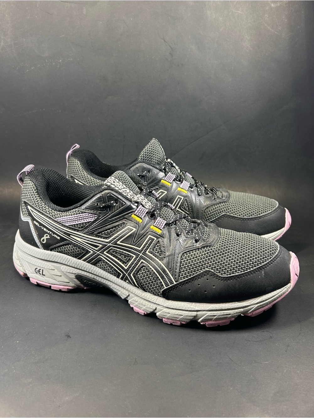 ASICS GEL-Venture 8 Women’s 10.5 Black Gray Purple Yellow Running Shoes
